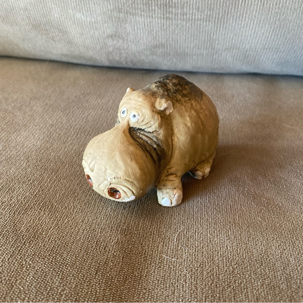 Hand Painted Hippo Figurine Clay Sculpture Pottery Statue
